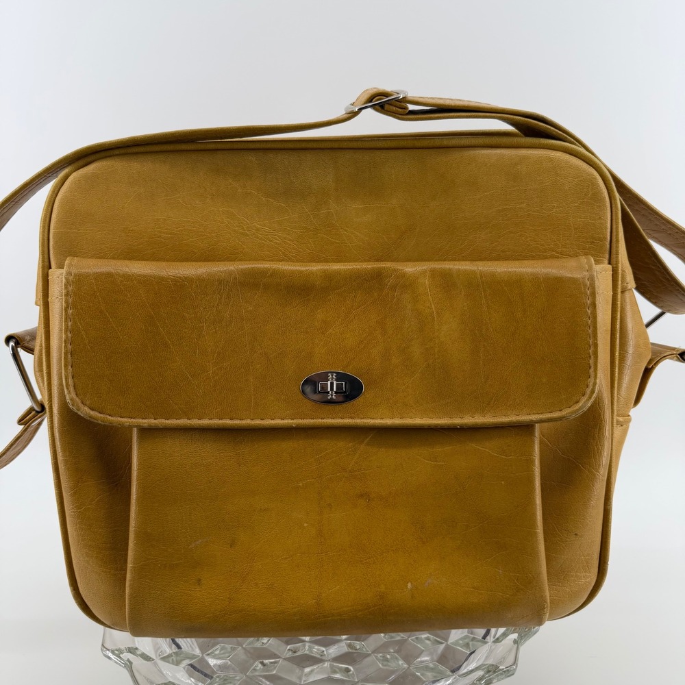 Vintage Tan Faux Leather Crossbody Shoulder‎ Bag Messenger Bag